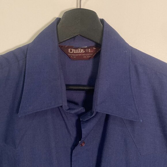 Large Vintage Men's Cowboy Shirt by Chute #1 - Blue with Silver Flames on Back - Picture 3 of 4